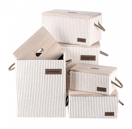 Koš prádelní - látkový s víkem, krémový, cena za sadu 5 ks