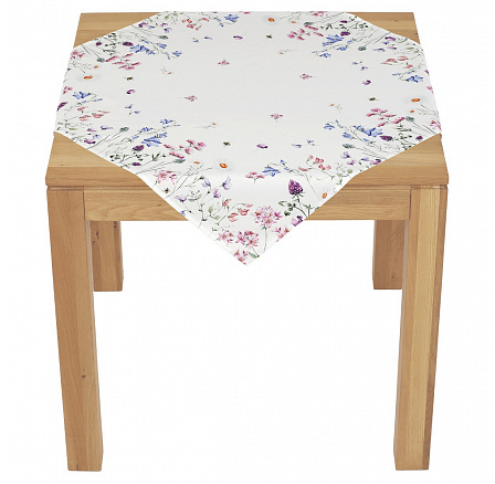 Ubrus - barevné luční kvítí, bílý základ, 100 % polyester, 80 x 80 cm