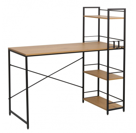 Psací stůl s regálem přírodní dub/černý rám B20-FXJG