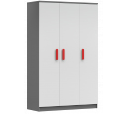 Šatní skříň 3D SMYK II - 19, Šedá/Bílá/Červená