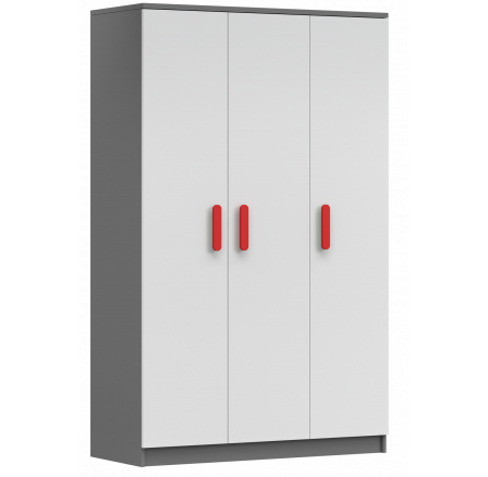 Šatní skříň 3D SMYK II - 19, Šedá/Bílá/Červená