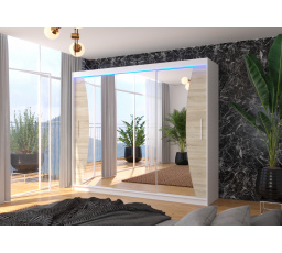 Posuvná skříň se zrcadlem a LED osvětlením DIEGO 250 Bílá+Sonoma