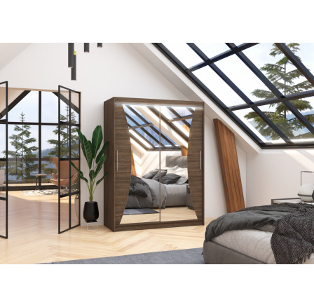 Posuvná skříň se zrcadlem a LED osvětlením MAX 150 Choco+Choco