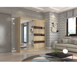 Posuvná skříň se zrcadlem a lacobelem TOURA 200 Sonoma+Choco Lacobel