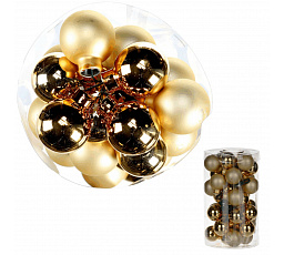 Kulaté skleněné ozdoby - pr. 4 cm, zlaté, cena za balení (18 ks)