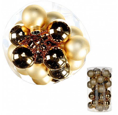 Kulaté skleněné ozdoby - pr. 4 cm, zlaté, cena za balení (18 ks)