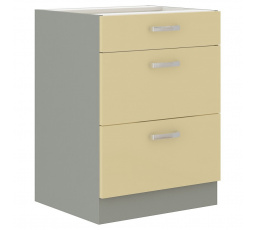 Kuchyňská dolní skříňka KARPO 60 D 3S BB, krémový lesk/šedá