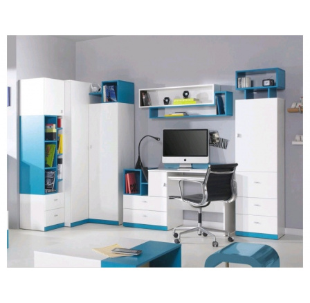 Dětský pokoj MOBI - Systém G, Bílý Lux / Tyrkysový Dětský pokoj MOBI - Systém G, Bílý Lux / Tyrkysový