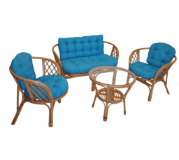 Ratanová sedací souprava Bahama tmavý med velká polstry tyrkysový melír