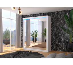 Posuvná skříň se zrcadlem a LED osvětlením MORGAN 180 Bílá+Bílá