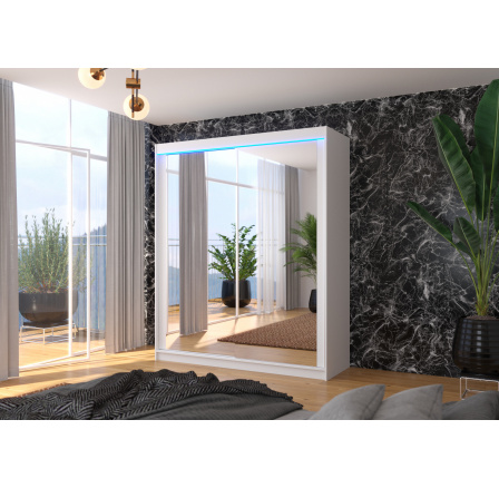 Posuvná skříň se zrcadlem a LED osvětlením MORGAN 180 Bílá+Bílá
