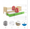 Dětská postel KUBUS s přistýlkou 90x200 cm, bez matrace, Přírodní/Zelená