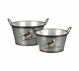 Kovový obal na květiny, sada 2ks, design s ptáčky.