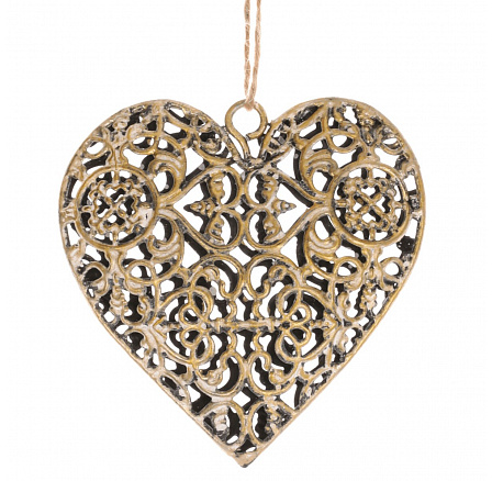 Srdce kovové - závěsná ozdoba, barva měděná