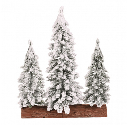 Smrk na špalku - trojice, mini, 34 cm, zelená, zasněžená