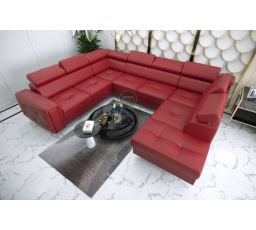 Rohová sedací souprava ORION MAX I s funkcí spaní 225X350X255 cm přírodní kůže - červená kůže, Levá strana