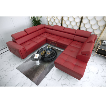 Rohová sedací souprava ORION MAX I s funkcí spaní 225X350X255 cm přírodní kůže - červená kůže, Levá strana