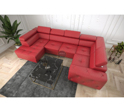 Rohová sedací souprava ORION MAX II s funkcí spaní 165x350x185 cm přírodní kůže - červená kůže, pravá