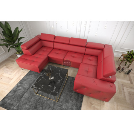 Rohová sedací souprava ORION MAX II s funkcí spaní 165x350x185 cm přírodní kůže - červená kůže, pravá