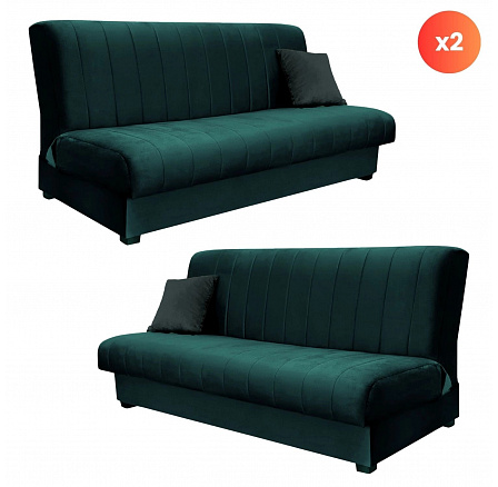 Sada 2x Rozkládací Pohovka SIGMA Zelená Sametová