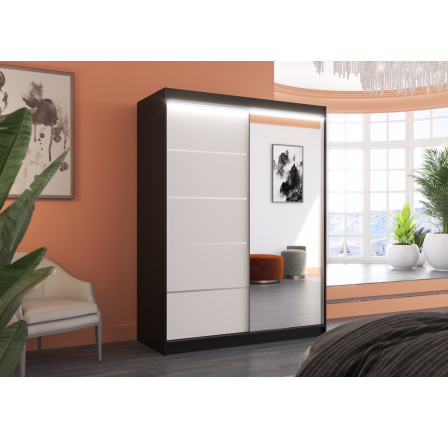 Posuvná skříň se zrcadlem a LED osvětlením LIMBO 150 Černá+Bílá