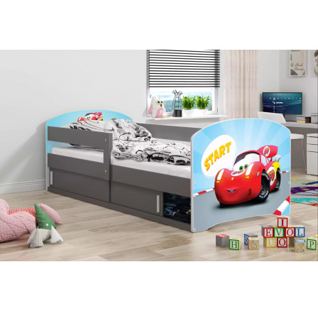 Dětská postel LUKI 1 bez matrace, Grafit/Auto Dětská postel LUKI 1 bez matrace, Grafit/Auto