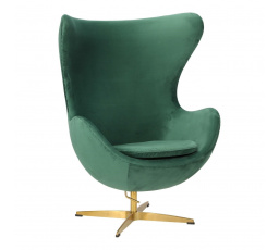 Křeslo Vejce Velvet zelené/ zlatá základna