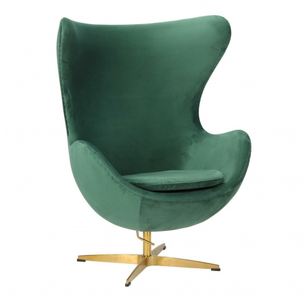 Křeslo Vejce Velvet zelené/ zlatá základna