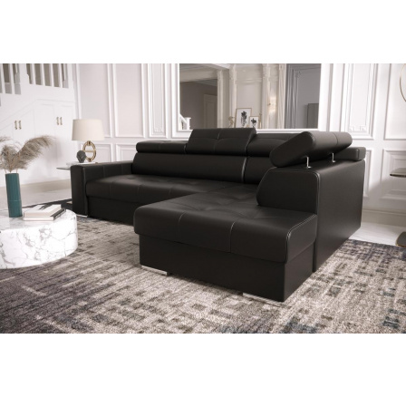 Rohová sedací souprava MARGO I 265×185 přírodní kůže - Pravá strana, černá kůže