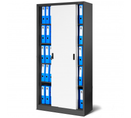 Kancelářská kovová skříň s posuvnými dveřmi KUBA, 900 x 1850 x 400 mm, antracitově-bílá