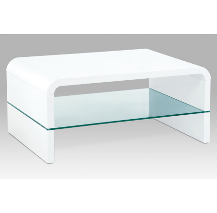 Konferenční stolek 90x60x40cm, MDF bílý vysoký lesk, čiré sklo Konferenční stolek 90x60x40cm, MDF bílý vysoký lesk, čiré sklo