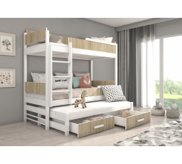 Třílůžková patrová postel QUEEN 180x80 Bílá+Sonoma
