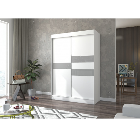 Posuvná skříň s lacobelem BATIA 150 Bílá+Šedý Lacobel