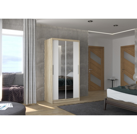 Posuvná skříň se zrcadlem DRAGONIS 100 Sonoma+Bílá