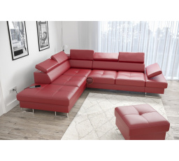 Rohová sedací souprava GALAXY s funkcí spaní 225x280 přírodní kůže - Levá strana, Červená kůže