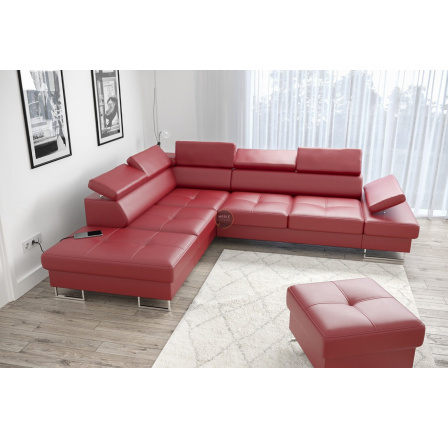 Rohová sedací souprava GALAXY s funkcí spaní 225x280 přírodní kůže - Levá strana, Červená kůže