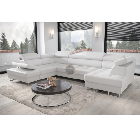 Rohová sedací souprava GALAXY MAX II s funkcí spaní 210x350x165 - bílá eko kůže, levá