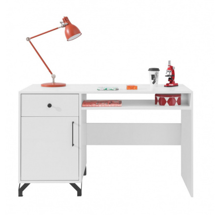 Psací stůl BERGEN - BE9, Bílý Lux + Bílá vysoký lesk