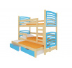 Třílůžková patrová postel s matracemi SORIA Pine+Blue