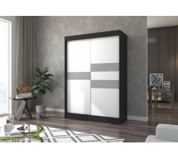 Šatní skříň s posuvnými dveřmi s lacobelem BATIA 150 Černá+Bílá