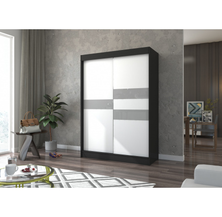 Šatní skříň s posuvnými dveřmi s lacobelem BATIA 150 Černá+Bílá