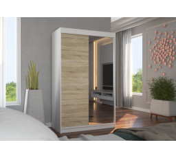 Posuvná skříň se zrcadlem REWENA 120 Bílá+Sonoma