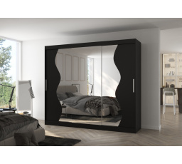 Šatní skříň s posuvnými dveřmi a zrcadlem SHARON 250 Černá+Černá