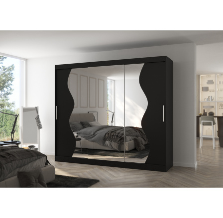 Šatní skříň s posuvnými dveřmi a zrcadlem SHARON 250 Černá+Černá
