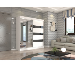 Posuvná skříň se zrcadlem a lacobelem TOURA 200 Bílá+Černý Lacobel