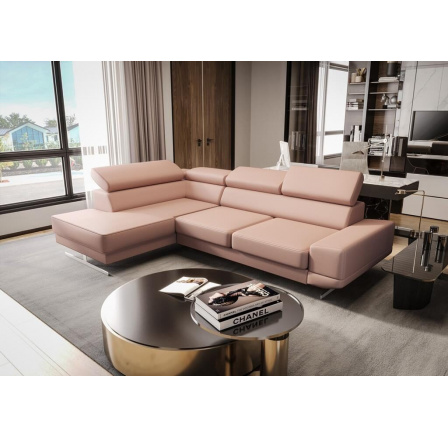 Rohová Kožená sedací souprava MILANO I - levá, růžová