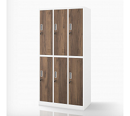 Bílá / ořechová BHPX sociální šatní skříň 6-dveřová: Eco Design IGORT, 900 x 1850 x 450 mm