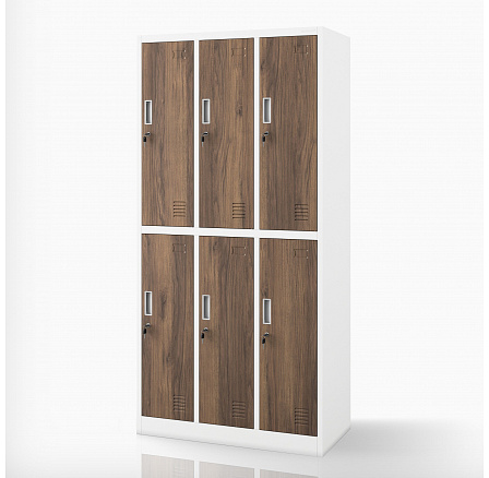 Bílá / ořechová BHPX sociální šatní skříň 6-dveřová: Eco Design IGORT, 900 x 1850 x 450 mm Bílá / ořechová BHPX sociální šatní skříň 6-dveřová: Eco Design IGORT, 900 x 1850 x 450 mm