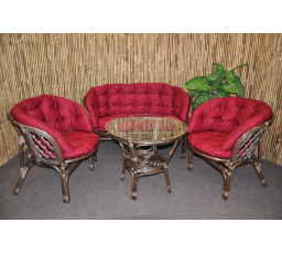 Ratanová sedací souprava Bahama velká hnědá, polstr MAXI vínový