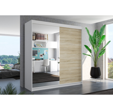 Posuvná skříň se zrcadlem DELLA 200 Bílá+Sonoma